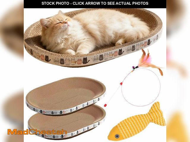 Lot 74-14145819 - Cat Scratcher Bed with Toys, 2 Pack Oval Cat Scratcher Cardboard, Indoor Cat Scratch Bowl, Large Pad...