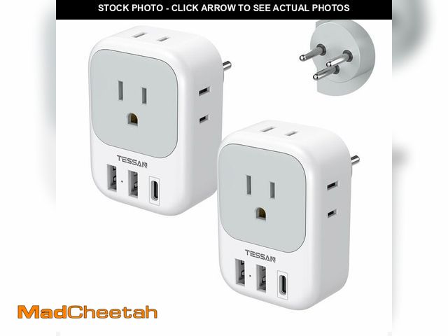 Lot 74-13966032 - TESSAN Israel Adapter Plug 2 Pack, 7 in 1 US to Israel Power Adapter with 3 USB Ports (1 USB C Port)...