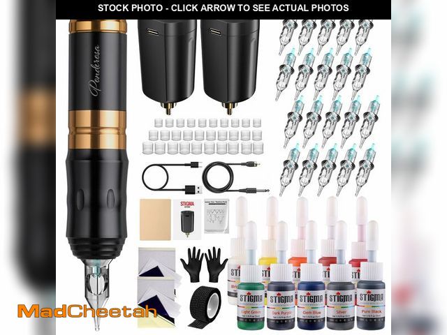 Lot 74-13630394 - STIGMA Wireless Tattoo Gun Kit Complete with Pro Short Pen, 2 Batteries, 20 Tattoo Cartridge Needles...