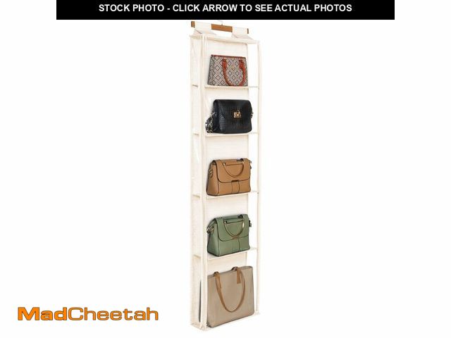 Lot 74-13575072 - Syeeiex Hanging Handbag Purse Organizer with Zippers, 5 Mesh Shelves,Clear Slubbed Fabric+PVC Hangin...