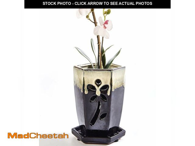 Lot 74-14066012 - vensovo 4 Inch Ceramic Orchid Pot with Holes and Saucer, 1 Pc Small Hexagon Succulent Planter for Re...