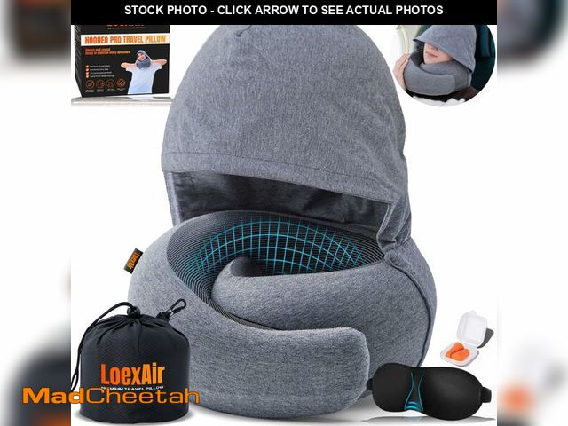 Lot 74-14050094 - LOEXAIRÃ¢âÂ¢ Hooded Pro Travel Pillow - Memory Foam Neck Support Pillow for Airplane, Flight - Sup...