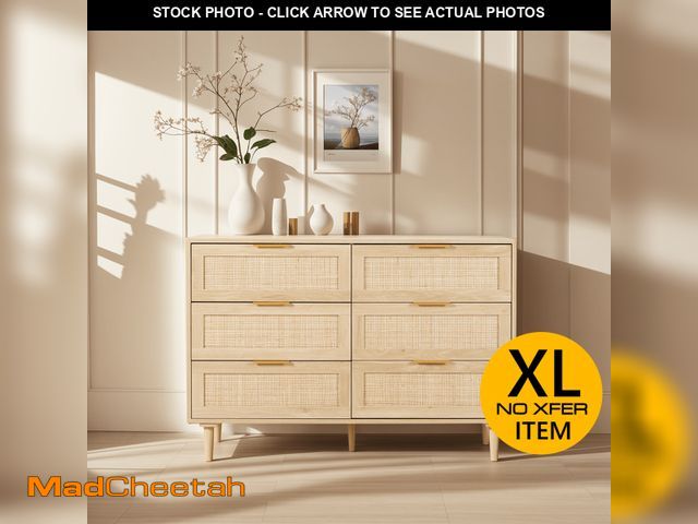 Lot 74-12764771 - LAZZO 6 Drawer Dresser Rattan Wood Dresser Chest of Drawers Large Storage Cabinet - UNUSED