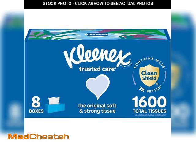 Lot 74-12760262 - Kleenex Trusted Care Facial Tissues, 8 Flat Boxes, 200 Tissues per Box, 2-Ply, Packaging May Vary - ...