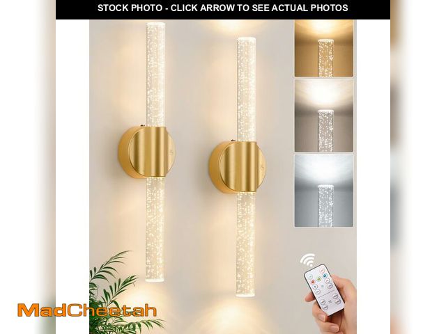 Lot 74-14212332 - Peel and Stick on Gold Battery Operated Wall Sconces Set of 2, Rechargeable Magnetic Linear Wall Lig...