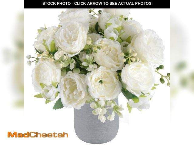 Lot 74-14205432 - 4 Bundles Artificial Peonies Silk Flowers, White Faux Peony Bouquet Florals Arrangements Decor for F...