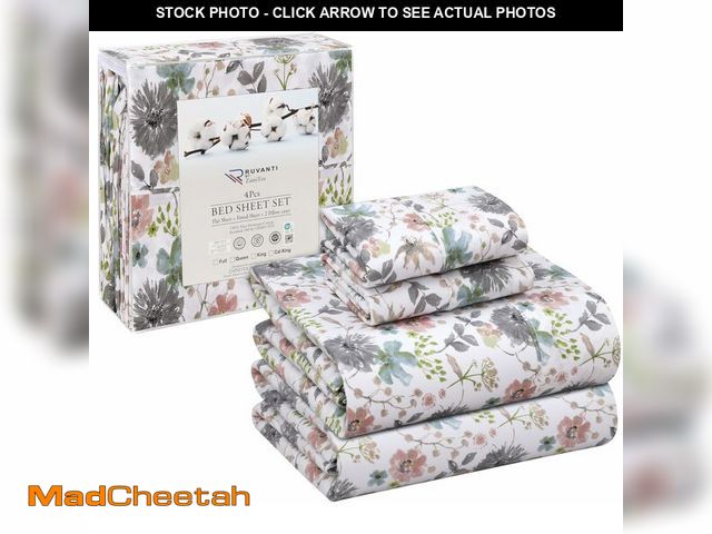 Lot 74-12705432 - RUVANTI 100% Cotton Full Size Bed Sheets, 4 Pieces, Soft &amp; Breathable Percale Weave Bedding, Dee...