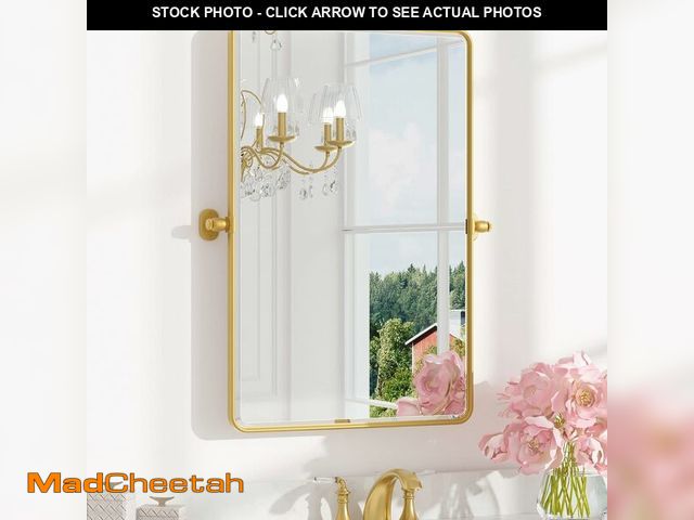 Lot 74-13836007 - Keonjinn 24 x 36 Inch Pivot Mirror Bathroom, Gold Tilt Mirror Bathroom for Wall, Brushed Gold Bevele...