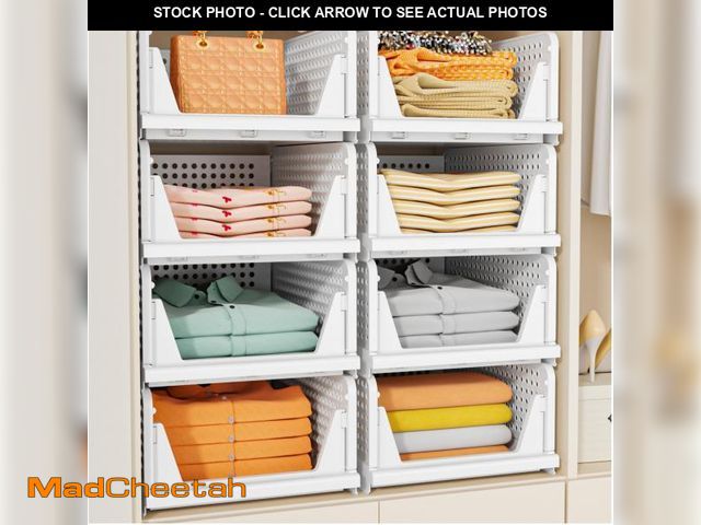 Lot 74-12442440 - SNSLXH 5 Pack Stackable Closet Storage Basket, Multifunctional &amp; Foldable Closet Organizer for B...