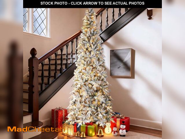 Lot 74-12781161 - (MISSING POWER CORD,HARDWARE) Qunler 6ft Pre-Lit Snow Flocked Artificial PE+PVC Christmas Tree with ...