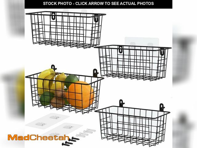 Lot 74-12714561 - MaraFansie Hanging Kitchen Baskets Wire Storage Basket Adhesive and Screws Basket Over the Cabinet D...
