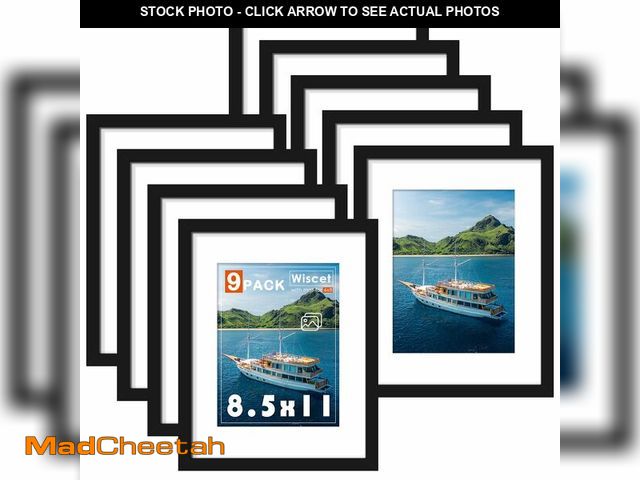 Lot 74-14274200 - Wiscet 8.5x11 Picture Frame Set of 9, Display Pictures 6x8 with Mat or 8.5x11 without Mat, Photo Fra...