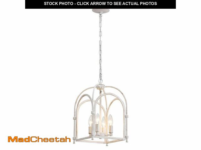 Lot 74-13539549 - 4-Light Chandeliers, Farmhouse White Chandelier for Dining Room Light Fixtures, Lantern Metal Kitche...