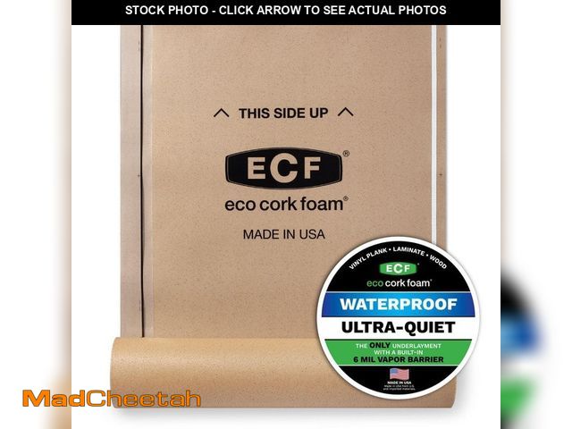Lot 74-13769633 - Eco Cork Foam 75 sq. ft. 3 ft. x 25 ft. x 3.2 mm Waterproof Premium Plus 10-in-1 Underlayment - Viny...