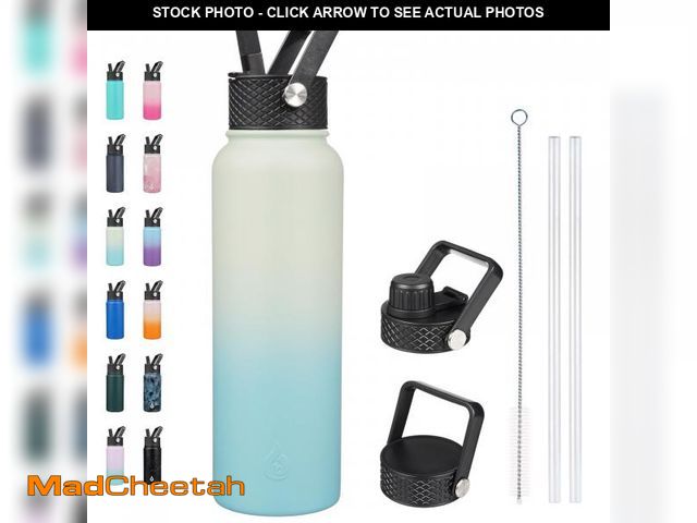 Lot 74-11846472 - BJPKPK Insulated Water Bottles with Straw Lid, 40oz Stainless Steel Metal Water Bottle with 3 Lids, ...
