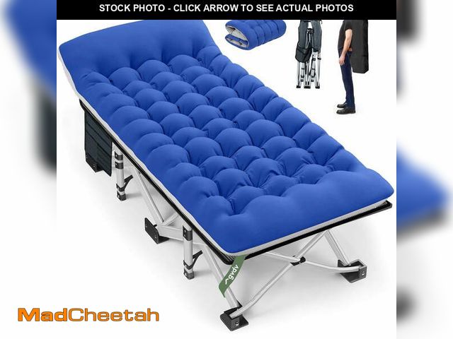 Lot 74-14435764 - GVDV Folding Camping Cot with 2 Sided Comfort Mattress, 75*28 inch Double Layer Oxford Fabric Foldin...
