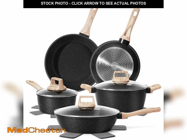 Lot 74-12705872 - SODAY 12 Pcs Pots and Pans Set, Nonstick Cookware Sets Black Granite Induction Cookware, Non-toxic H...