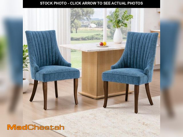 Lot 74-14224801 - WONDER COMFORT Luxurious Blue Linen Dining Chairs Set of 2, Channel Tufted Upholstered Dining Chair ...