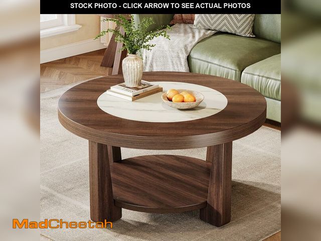 Lot 74-13074793 - (MISSING PIECES) Tribesigns Coffee Table, 2-Tier Round Coffee Table with Heavy-Duty Wood Tabletop fo...