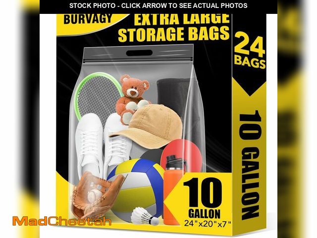 Lot 74-12970334 - BURVAGY 24 Pack Extra Large Plastic Storage Bags 10 Gallons 24"x20"x7" Zero BPA Double Zipper Seal 4...