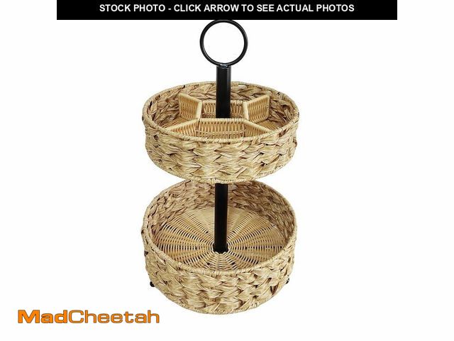 Lot 74-13951475 - Kosunburg 2-Tier Round Faux Rattan Wicker Storage Basket with Metal Frame, Countertop Organizer Shel...