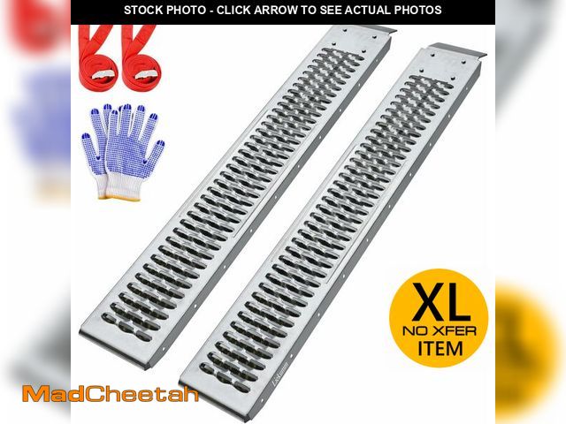 Lot 74-13074944 - (MISSING GLOVES, CLAMPS) LIEKUMM 59.5" Steel Loading Ramps, Heavy-Duty Ramps for Lawn Mower, Pickup ...