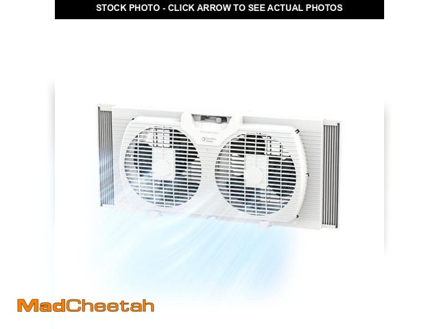 Lot 74-12533452 - Comfort Zone 9" Twin Window Fan with Auto-Locking Expanders, 2 Speeds, White - UNUSED