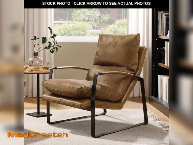 Lot 74-12251574 - Peculiar Design Black Genuine Leather Lounge Accent Chair with Metal Legs - UNUSED