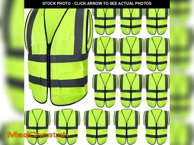 Lot 74-12302187 - 15 Pack Reflective Safety Vests with Pockets and Zipper Construction Work High Visibility Vest for M...