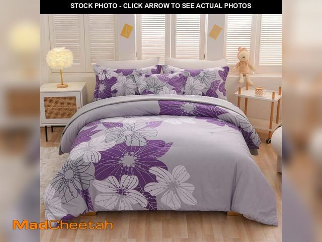 Lot 74-12549323 - Btargot 6PCS Floral Comforter Set Queen Flower Botanical Boho Bedding Set Purple Bed-in-a-Bag - UNUS...
