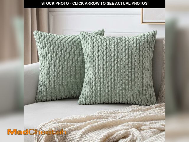 Lot 74-12456646 - MIULEE Throw Pillow Covers Soft Corduroy Decorative Eruo Sham Set of 2 Boho Striped Pillow Covers Pi...