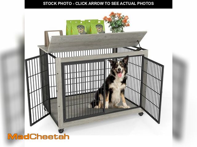 Lot 74-12363119 - *SEE DETAILS* Yafylly 43" Movable Extra Large Dog Crate, Wooden Furniture Dog Crate with Top Access ...