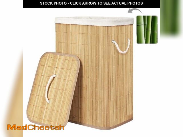 Lot 74-12889943 - MEHOOM Bamboo Laundry Hamper with Lid, 80L Foldable Laundry Basket with Handles and Removable Liner ...