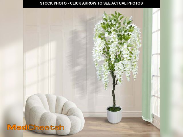 Lot 74-12669132 - WFUN 4FT White Artificial Wisteria Flowers with White Pot for Home Office Decoration - UNUSED