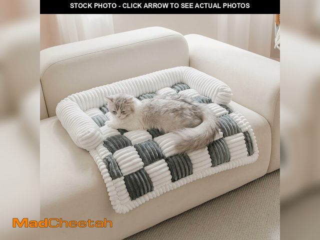 Lot 74-13567852 - Couch Covers for Dogs and Cats, Fuzzy Dog Sofa bed with Cream Square Plaid, Plush Pet Couch Cover Be...