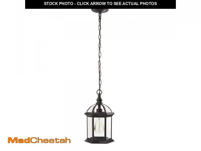 Lot 74-12492007 - Hampton Bay Wickford 13.6 in. 1-Light Weathered Bronze Outdoor Hanging Light Pendant Light with Clea...