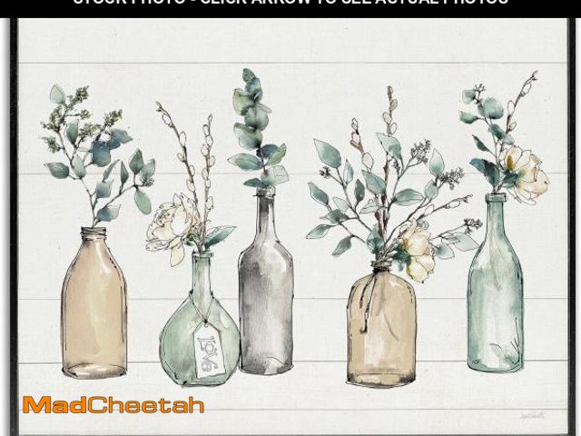Lot 74-12098526 - (BROKEN FRAME) Stupell Industries Bottles and Plants Farm Wood Textured, Design by Anne Tavoletti Wa...
