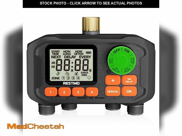 Lot 74-12716550 - RESTMO 4 Zone Sprinkler Timer with Brass Inlet, Programmable Water Timer for Garden Hose, Automatic ...