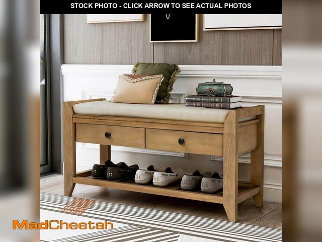 Lot 74-12787492 - Harper &amp; Bright Designs Entryway Brown Storage Bench with Cushioned Seat, Drawers and Shoe Rack ...