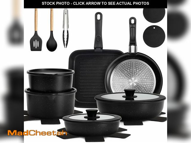 Lot 74-12680704 - KIKCOIN 22 Pcs Pots and Pans Set Non Stick, Detachable Handle Cookware Sets Nonstick, RV Kitchen Coo...