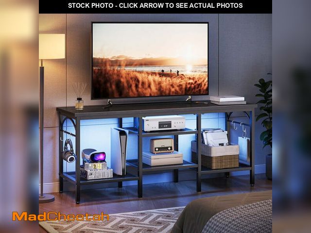 Lot 74-13765184 - Pinmoco TV Stand for TVs up to 55 Inch, LED Light Entertainment Center with Open Storage Shelves, TV...