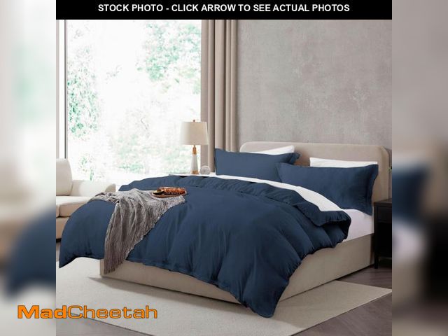 Lot 74-11551003 - Hearth &amp; Harbor Queen Duvet Cover Set - Queen Soft Prewashed Navy Blue Duvet Cover, 3 Piece Set ...