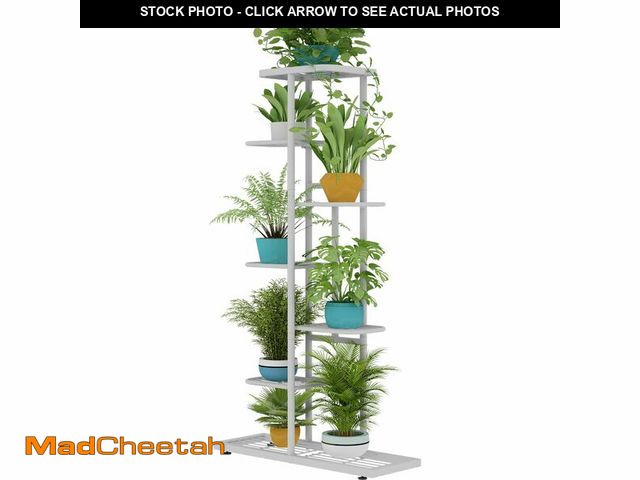 Lot 74-14210841 - LINZINAR Plant Stand Metal 7 Tier 8 Potted Multiple Flower Pot Holder Shelf Indoor Outdoor Planter D...