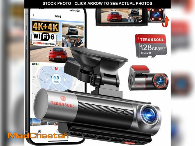 Lot 74-13329543 - TERUNSOUl 4K+4K+1080p 3 Channel Dash Cam, Free 128GB Card Included, WiFi6 Dash Camera for Cars with ...