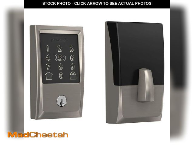 Lot 74-13039511 - Schlage Century Satin Nickel Electronic Encode Plus Smart WiFi Deadbolt with Alarm - UNUSED