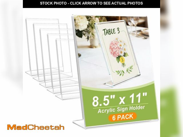 Lot 74-14272857 - SVOPY 6 Pack Acrylic Sign Stand Holders, 8.5 x 11 Clear Plastic L Shape Table Paper Display Stand, S...