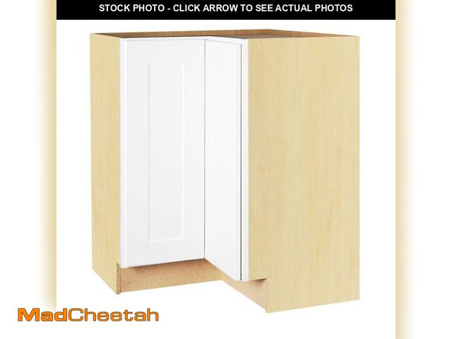 Lot 74-12553972 - Shaker 36 in. W x 16.5 in. D x 34.5 in. H Assembled Corner Lazy Susan Base Cabinet in Satin White - ...