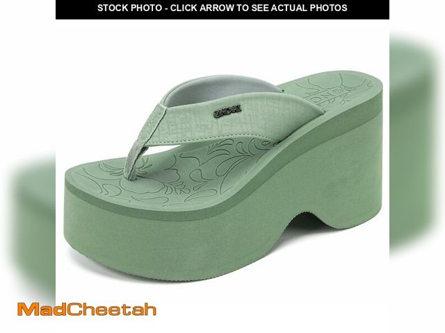 Lot 74-14270776 - ONCAI Womens Platform Wedge Flip Flops Thong Chunky Heels Sandals for Woman 2026 Green 11 US Summer ...