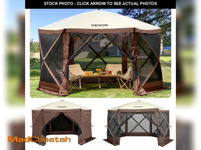 Lot 74-12199729 - VEVOR 12 * 12ft 6 Sided Pop-up Canopy Shelter Tent with Mesh Windows, Portable Carry Bag, Stakes, La...