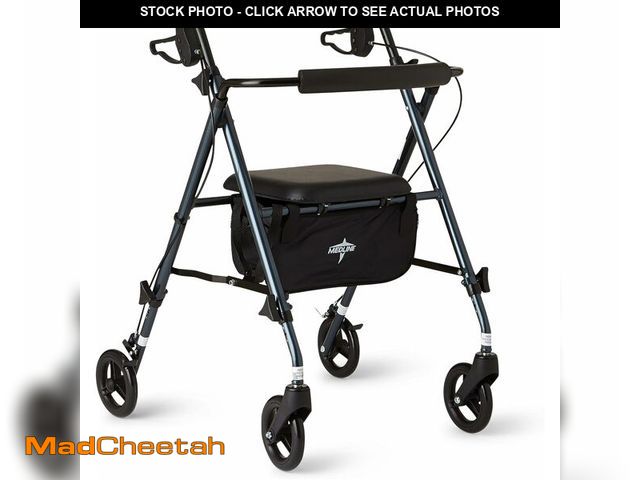 Lot 74-13382437 - Medline Superlight Folding Aluminum Mobility Rollator Walker, Smoky Blue, 250 lb. Weight Capacity, 6...